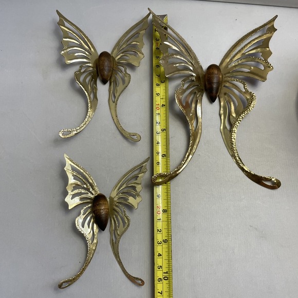 VTG Home Interiors Butterfly Set of 3 Gold & Wood Butterflies Wall Decor HOMCO - Picture 8 of 9